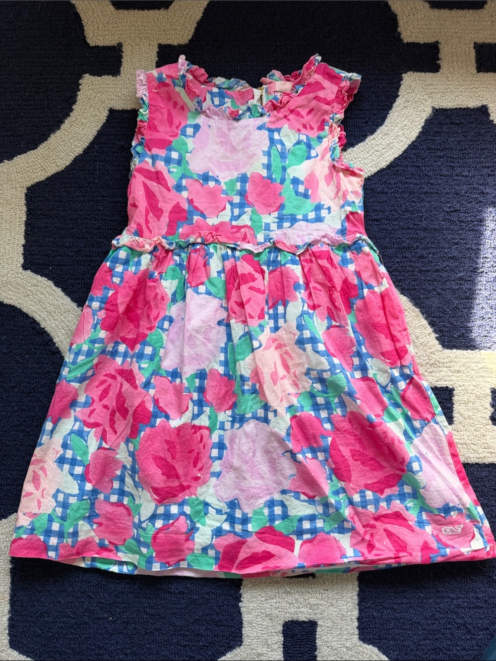 Vineyard Vines Girls' Pink Floral Ruffle Shoulder Dress Kentucky derby size 5